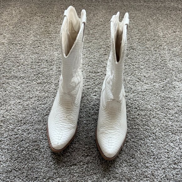 Women's White Cowboy Boots Snakeskin Embossed Gaucho Western Manmade US Size 8M - Picture 3 of 8